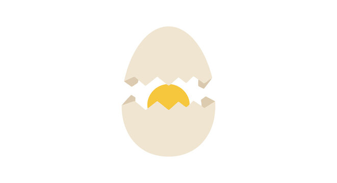 Cracked egg with yolk is a flat vector illustration on a white background