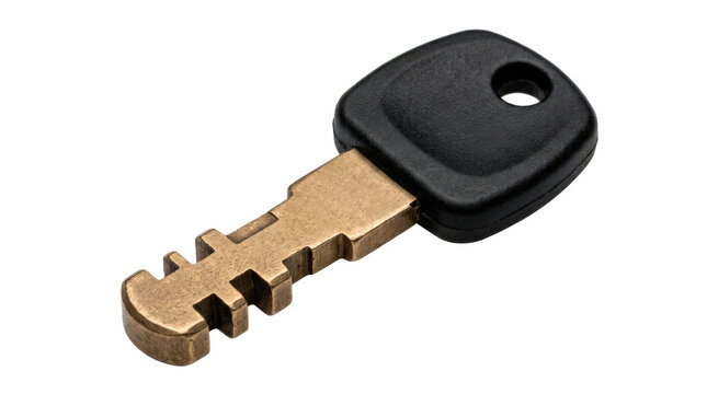 Cash register key with a compact metal shaft, precisely cut key profile, small durable plastic grip head, and practical commercial equipment key design without logos or identifying marks.