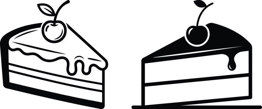 Two vector icons of cake slices with cherries on top