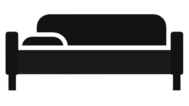 Minimal black silhouette icon, simple flat vector, bold black shape, no, no shading black icon of a bed on a, flat icon style. vector
