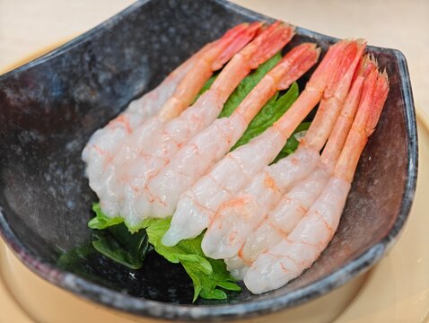close-up of Japanese sweet shrimp sashimi