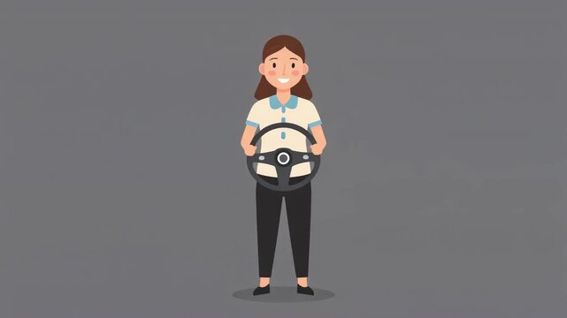 Cartoon Friendly Driving Instructor Wearing Polo Shirt and Trousers