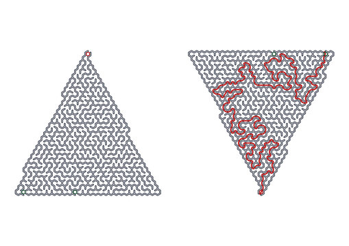 Geometric triangle maze design with red path and intricate lines  