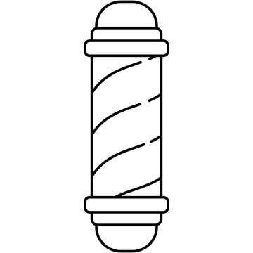 Line art icon illustration of classic barber pole with helical stripes isolated on transparent background. Graphic design element clip art for barbershop signage assets.