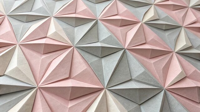 Seamless origami paper fold texture pattern in soft pastel tones, featuring geometric folded shapes ideal for modern wallpaper, gift wrapping, and minimalist packaging design projects.