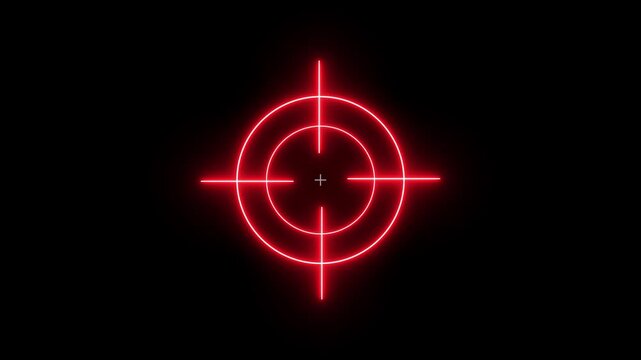 Glowing neon light target icon animation. Military training, Military target icon animation. accurate digital target aim concept video animation on black background.