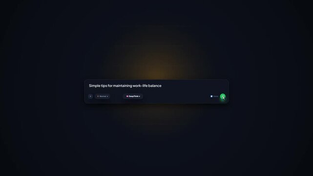 AI Prompt Input Bar. Smart Model Selection Dropdown. Deep Research Mode Interface. AI Search Box Animation. Dark Theme Assistant UI. Generative Technology Template