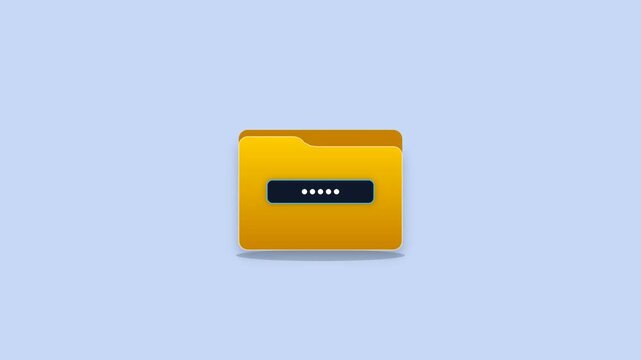 Folder password protection animation. Secure file directory loading dots icon. Encrypted document storage interface. Minimalist 3D security folder UI. Animated data privacy element