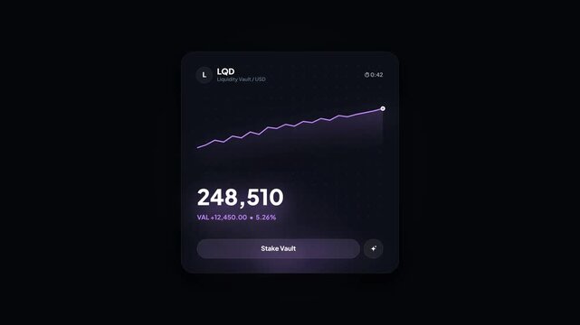 Crypto Liquidity Vault Dashboard. Digital Asset Growth Chart. Staking Investment Interface. Cryptocurrency Wallet Tracker. Dark Fintech UI. Web3 Financial Analytics