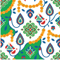 Colorful Indian floral pattern with paisley and mandala motifs © dede
