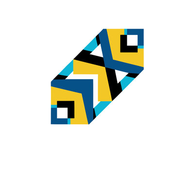 Geometric abstract pattern with yellow, blue, and black shapes