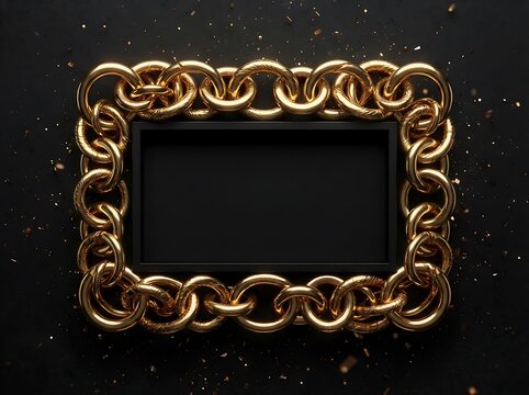 Rectangular frame made of thick golden chains for bold and luxurious statement background.