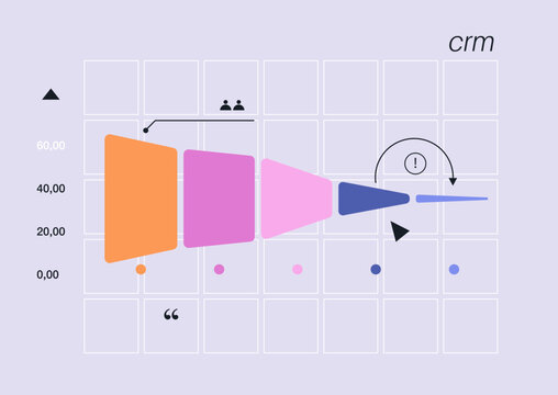 A detailed graphic displays key metrics of a customer relationship management system, using vibrant colors and clean lines to convey data effectively in a sleek layout.