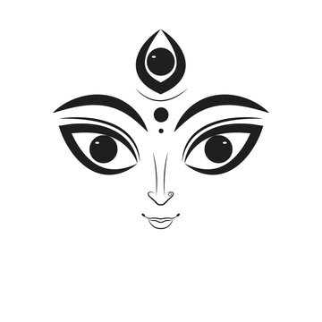 Minimalist Maa Durga Goddess Face Line Art Vector Illustration with Third Eye