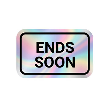Iridescent sale badge with ends soon text on a transparent background