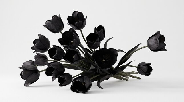 Bouquet of black tulips isolated on a white background with copy space