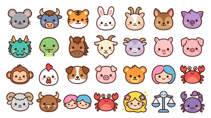 Obraz premium Cute animal faces zodiac collection