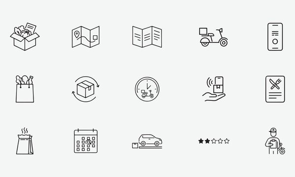 Fifteen delivery logistics and online order tracking doodle icons including package handling and transport with delivery logistics shipping tracking transport calendar location