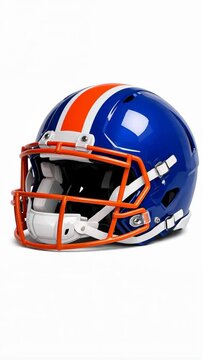 American Football Helmet with Blue Shell and Orange Face Mask