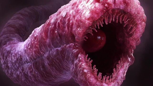 selective focus parasitic Diphyllobothrium latum lifecycle healthcare animation video