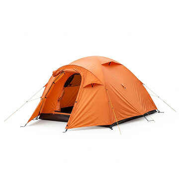 Orange camping tent isolated on white background