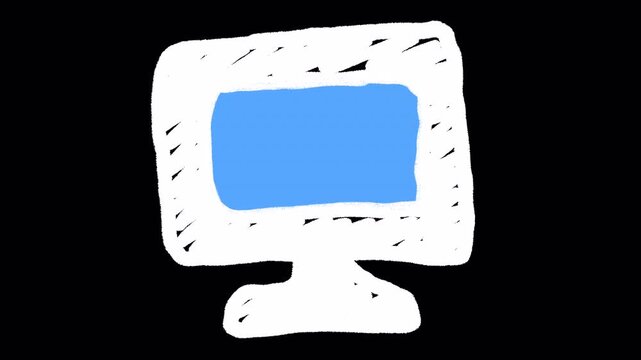 2D Hand Drawn Computer Monitor Screen Animation Frame by Frame Overlay with Transparent Background Alpha Channel