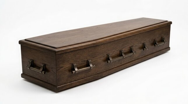 A detailed examination of a traditional wooden coffin reflecting funeral practices and bereavement rituals throughout history