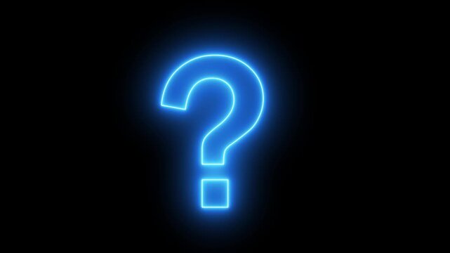 neon blue single question marks loop animation icon on black screen background, animated faq quiz problem solving motion graphic element