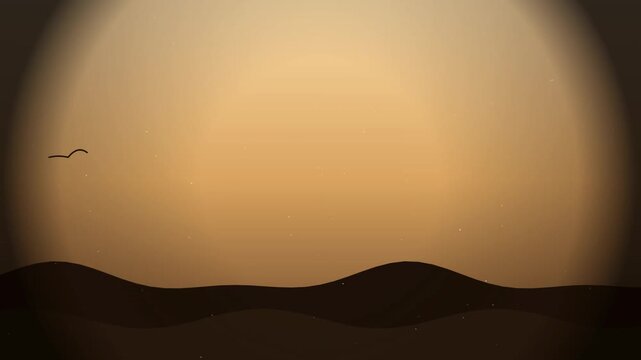 Minimalist Desert Dunes Sunset with Flying Bird Silhouette Loop