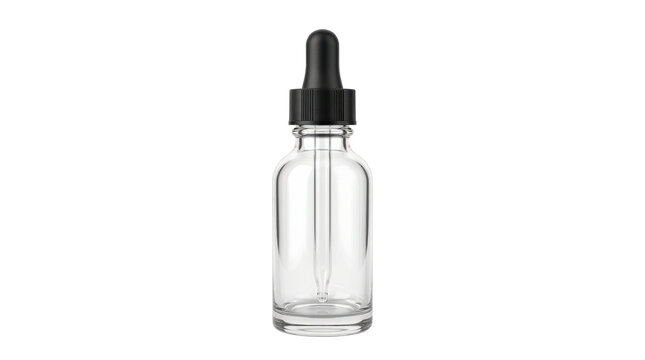 Dropper bottle with a compact glass body, narrow neck, fitted pipette cap and clean apothecary-style shape, designed for controlled dispensing of cosmetic oils or serums. Photorealistic product