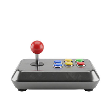 Retro arcade joystick controller with directional pad and action buttons for gaming setup