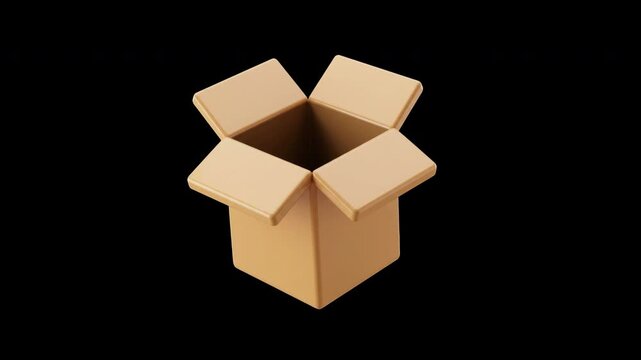 Empty Light Brown Cardboard Box Opening and Closing Smooth Animation packaging minimalist render graphic loop product design isometric unboxing storage