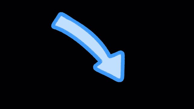 2D Hand Drawn Blue Downward Arrow Animation Frame by Frame Overlay with Transparent Background Alpha Channel