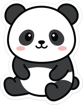 Cute cartoon baby panda bear sticker sitting isolated on white background