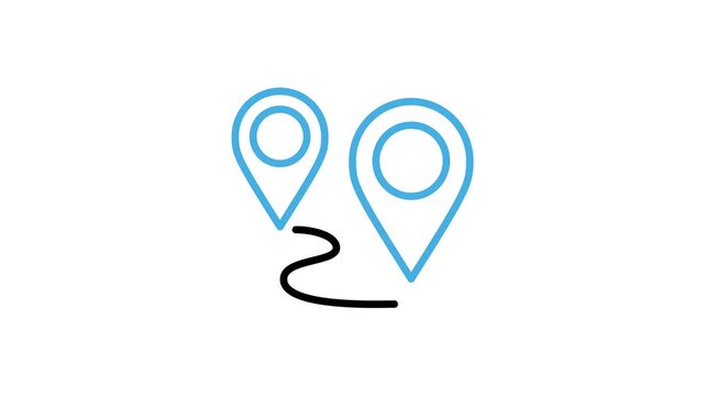 Way route icon animation. Map pin location animated video for distance, direction, navigation, compass, tracking, point, destination, position, street. Motion graphics with alpha channel