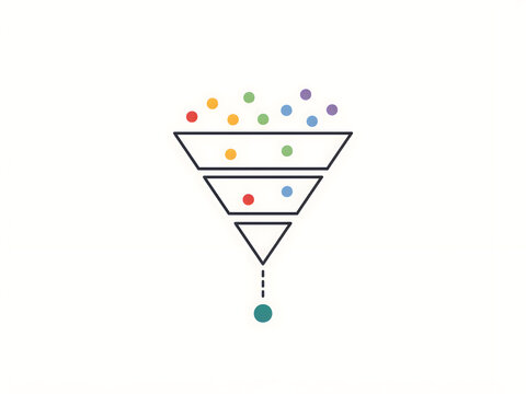 Data filtering funnel with colorful balls during process for concept of analysis and selection