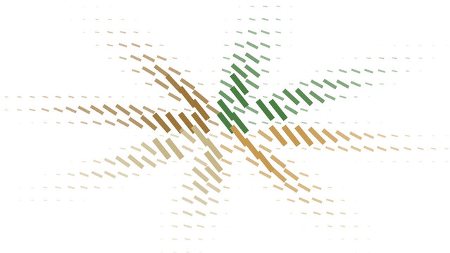 Abstract background, featuring a starburst, pattern made of, short tan and, green lines radiating, from a central, point on a, black backdrop isolated on a transparent background