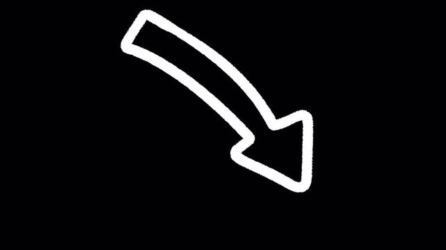 2D Hand Drawn Diagonal Downward Arrow Animation Frame by Frame Overlay with Transparent Background Alpha Channel