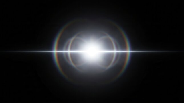 Abstract luminous light flare featuring iridescent rainbow rings
