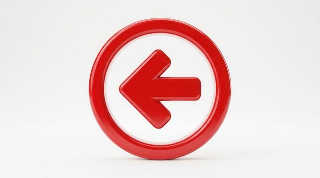 A shiny red arrow icon within a circular frame pointing to the left.