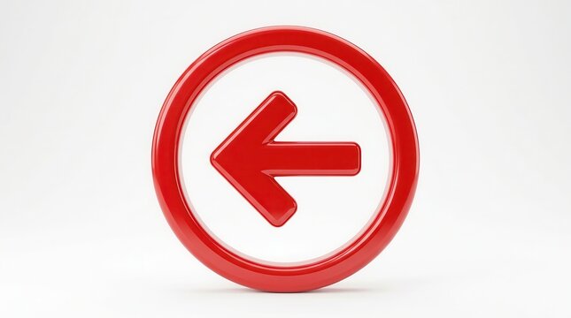 A shiny red arrow icon within a circular frame pointing to the left.