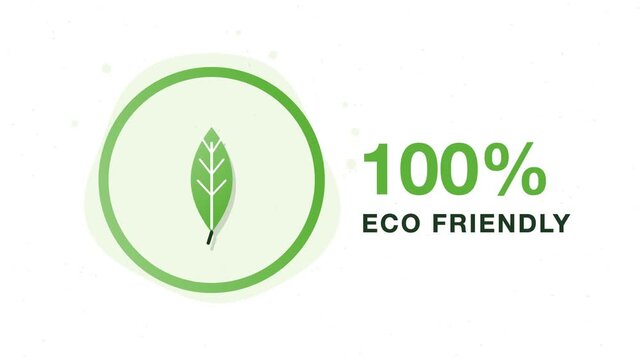 Lime green and white green leaf with circular progress to 100 percent eco friendly, gradient flat animation