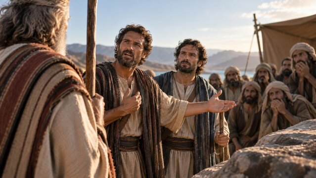 Caleb and Joshua confidently tell Moses that Israel will conquer the land of Canaan.