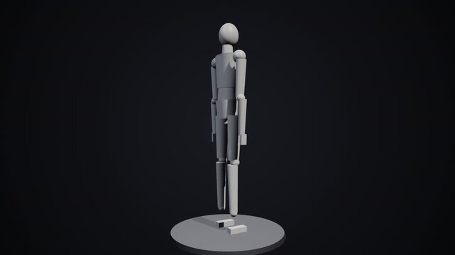 3d humanoid mannequin model rotating in multiple views grid