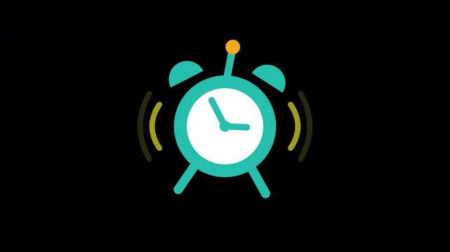 Six turquoise alarm clock icons ringing in flat vector style