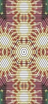 A seamless repeating pattern featuring nested geometric hexagons and striking line arrangements in golden-yellow and dark tones, creating a distinct optical depth effect for modern textiles and prints