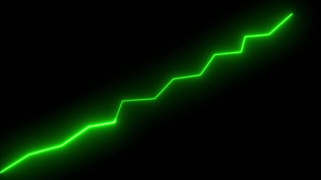 Neon Business chart icon isolated on screen black background . business chart graph. Zigzag up right arrow color,