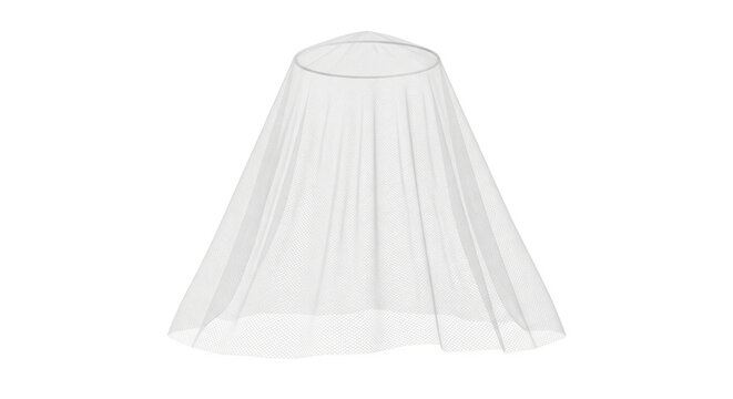 White mesh mosquito net canopy on transparent background