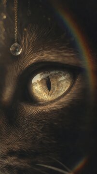 Close-up of a cat's eye with a mystical aura, perfect for mobile wallpaper.