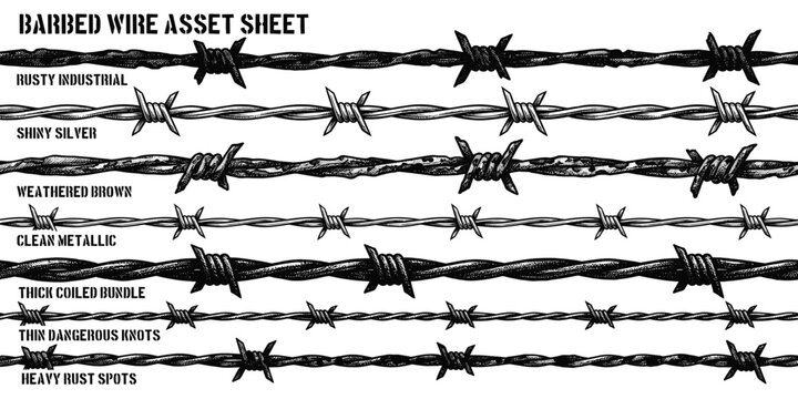 trendy grunge element with retro photocopy stipple effect black and white barbed wire